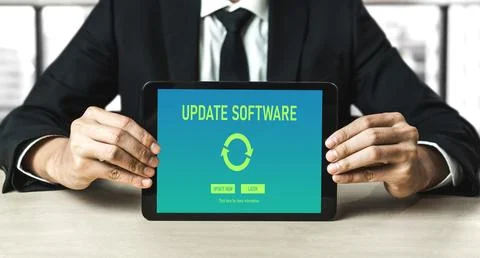 Software update on computer for modish version of device software Foto stock