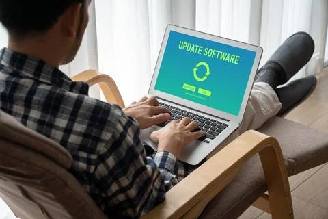 Software update on computer for modish version of device software 写真素材