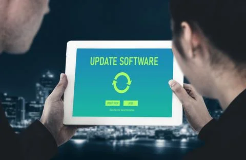 Software update on computer for modish version of device software Foto stock
