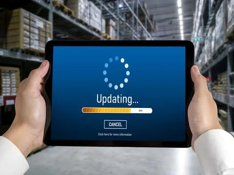Software update on computer for modish version of device software 스톡 사진