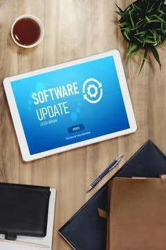 Software update on computer for modish version of device software Foto stock