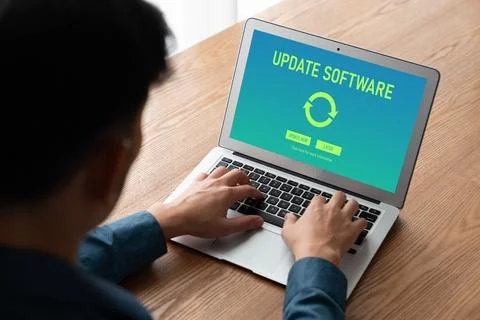 Software update on computer for modish version of device software Foto stock