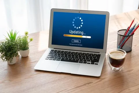 Software update on computer for modish version of device software Foto stock