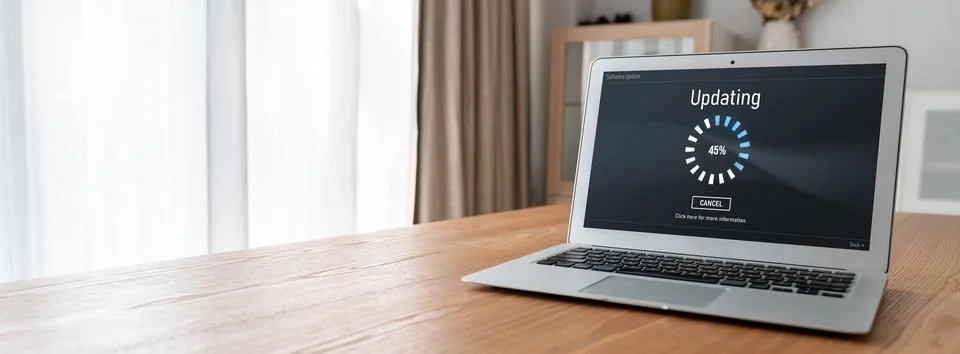 Software update on computer for modish version of device software 스톡 사진