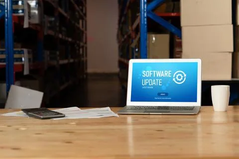 Software update on computer for modish version of device software Foto stock