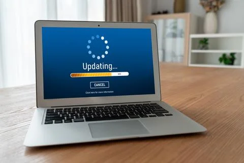 Software update on computer for modish version of device software Foto stock