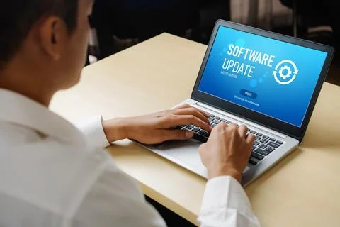 Software update on computer for modish version of device software Foto stock