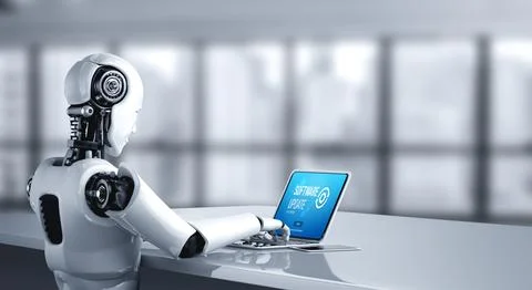 Software update on computer for modish version of device software Stock Photos