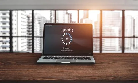 Software update on computer for modish version of device software Foto stock