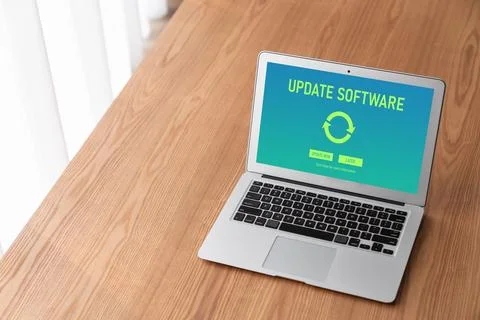 Software update on computer for modish version of device software Stock Photos
