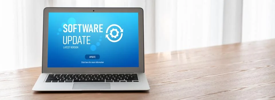 Software update on computer for modish version of device software 스톡 사진