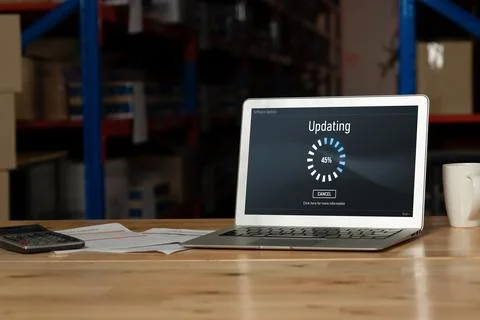 Software update on computer for modish version of device software 스톡 사진