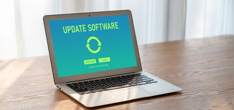 Software update on computer for modish version of device software Foto stock