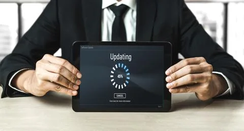 Software update on computer for modish version of device software 스톡 사진