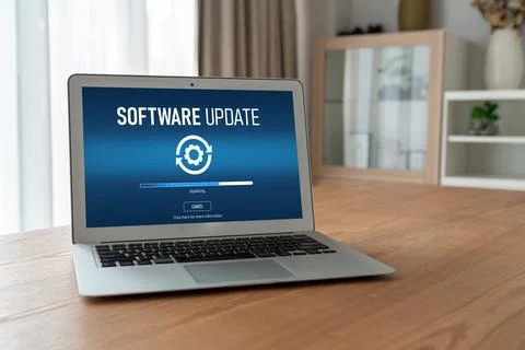 Software update on computer for modish version of device software Stock Photos