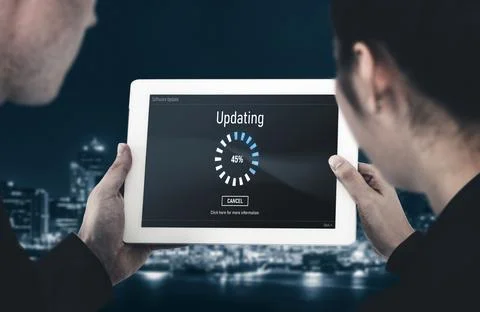 Software update on computer for modish version of device software 스톡 사진