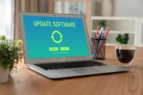 Software update on computer for modish version of device software Foto stock