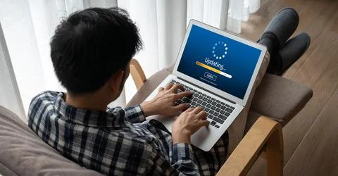 Software update on computer for modish version of device software Foto stock