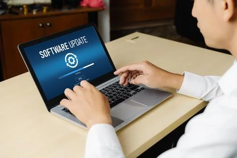 Software update on computer for modish version of device software 스톡 사진