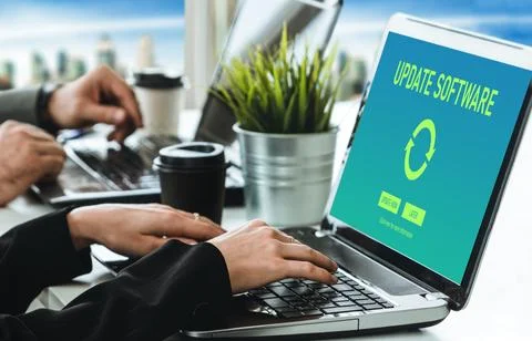 Software update on computer for modish version of device software Foto stock