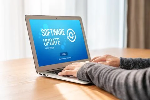 Software update on computer for modish version of device software Foto stock