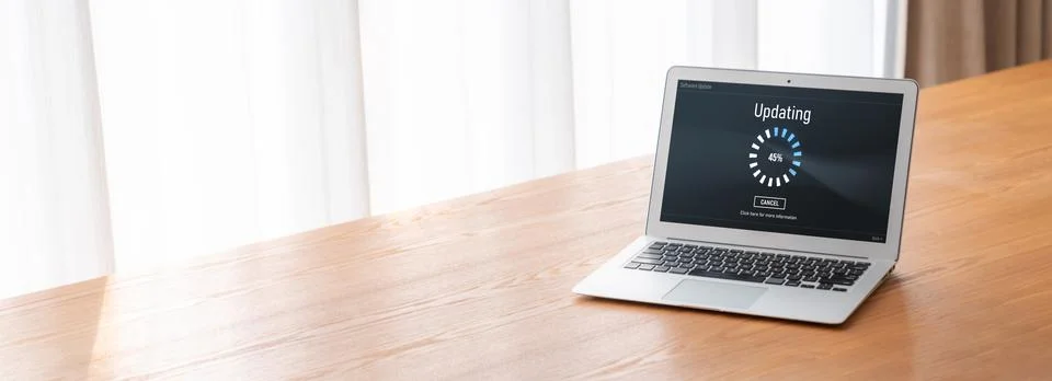 Software update on computer for modish version of device software Stock Photos