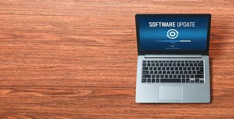 Software update on computer for modish version of device software Foto stock