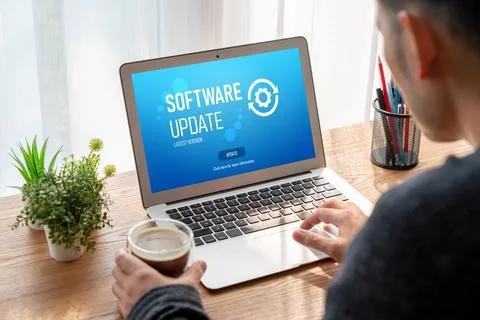 Software update on computer for modish version of device software Foto stock
