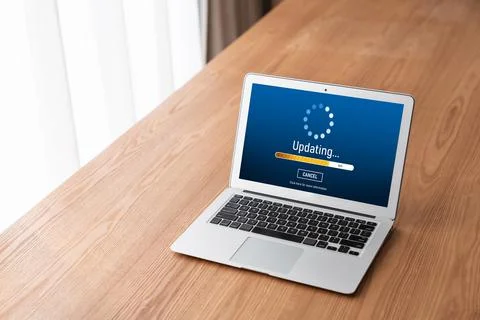 Software update on computer for modish version of device software 스톡 사진