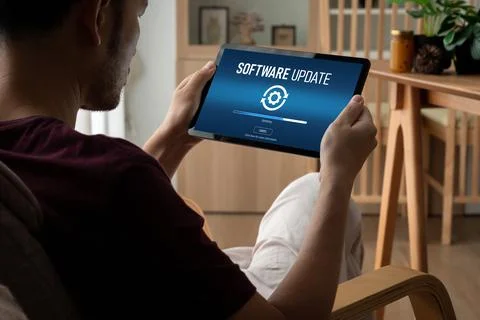 Software update on computer for modish version of device software 스톡 사진