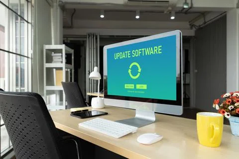 Software update on computer for modish version of device software 写真素材
