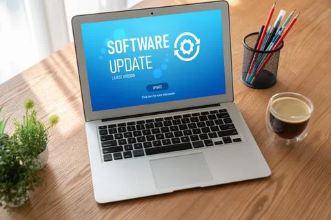 Software update on computer for modish version of device software 写真素材