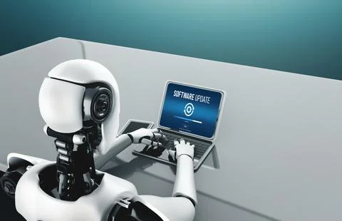 Software update on computer for modish version of device software 스톡 사진