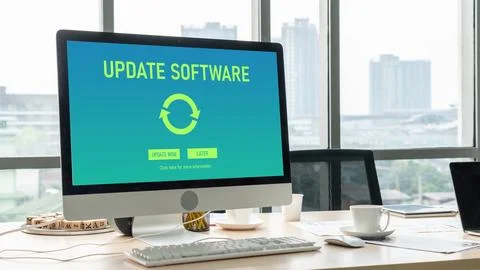 Software update on computer for modish version of device software 写真素材