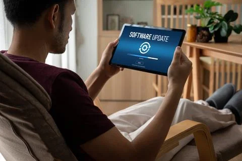 Software update on computer for modish version of device software 스톡 사진