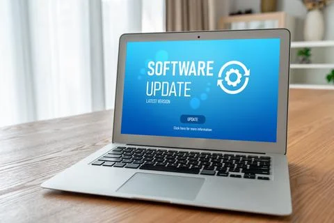 Software update on computer for modish version of device software Stock Photos