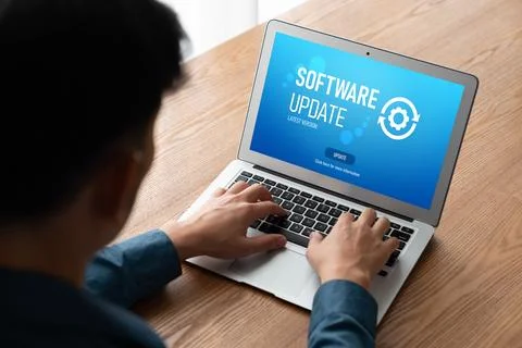Software update on computer for modish version of device software 写真素材