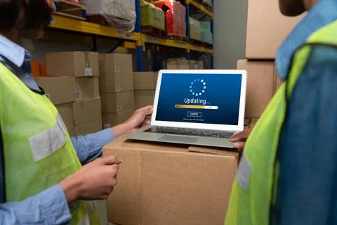 Software update on computer for modish version of device software Foto stock