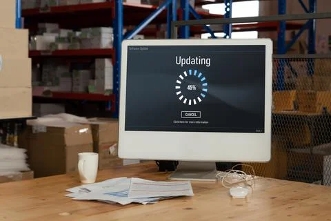 Software update on computer for modish version of device software Stock Photos
