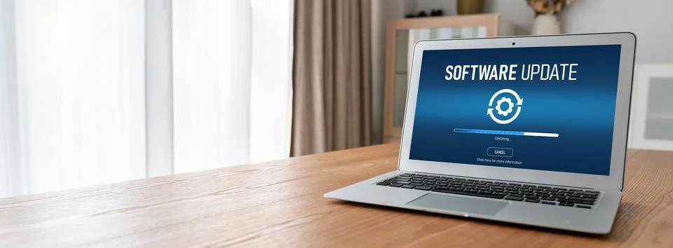 Software update on computer for modish version of device software Foto stock