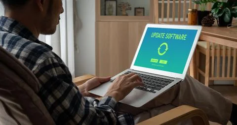 Software update on computer for modish version of device software 写真素材