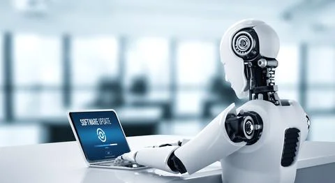 Software update on computer for modish version of device software Foto stock