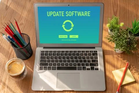 Software update on computer for modish version of device software Stock Photos