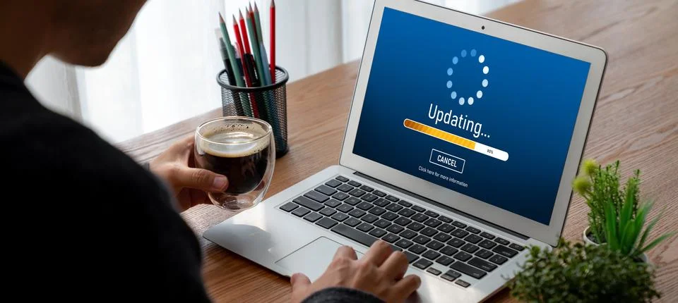 Software update on computer for modish version of device software Foto stock