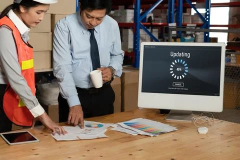 Software update on computer for modish version of device software Stock Photos