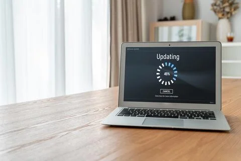 Software update on computer for modish version of device software Foto stock
