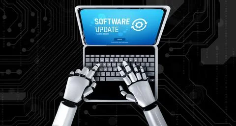 Software update on computer for modish version of device software 스톡 사진