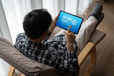 Software update on computer for modish version of device software Foto stock