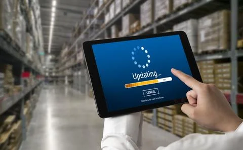 Software update on computer for modish version of device software 스톡 사진