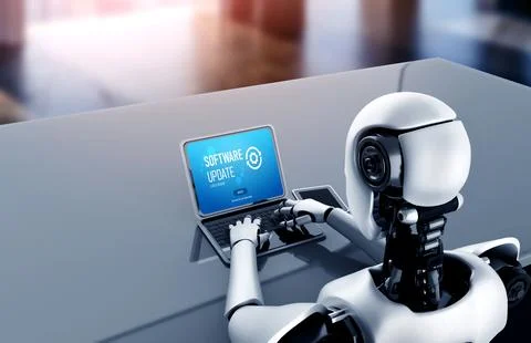 Software update on computer for modish version of device software Stock Photos